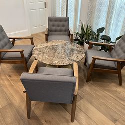 Marble Round Table With Armchair Set