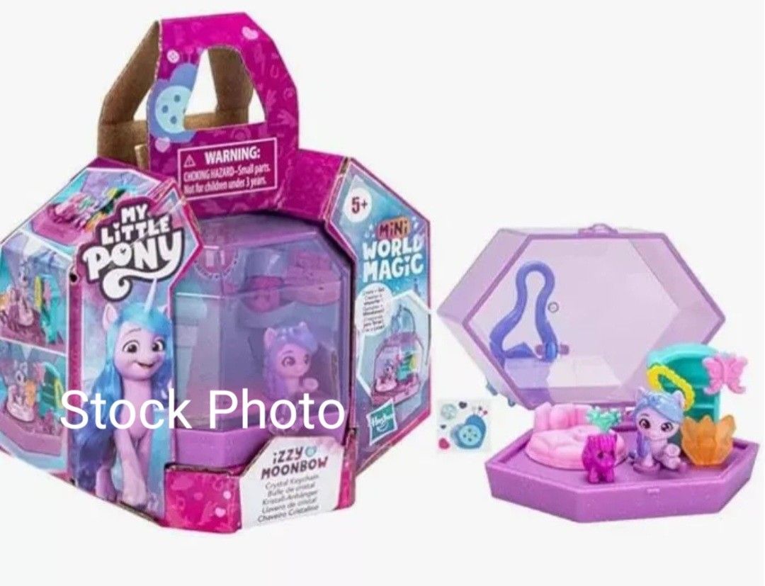 My Little Pony Mini World Magic Crystal Keychain/Izzy Moonbow/Portable Playset. Box has damage. See Pics. 
Fabric type - 100% Plastic
Care instruction