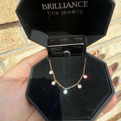 Brilliance Fine Jewelry Round Simulated Diamond Drop Necklace in 14KT Gold Plated Sterling Silver