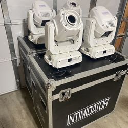 Chauvet Mobile x4 DJ Intimidator Spot 360 Moving Head 100W LED Light - White With 4 Trusses. 