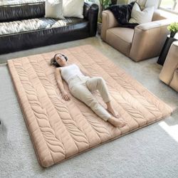 ZonLi Japanese Floor Mattress Futon Mattress Queen Size, Thicken Roll Up Tatami Mat w/ 100% Cotton Washable Cover, Portable & Foldable Floor Bed Mattr