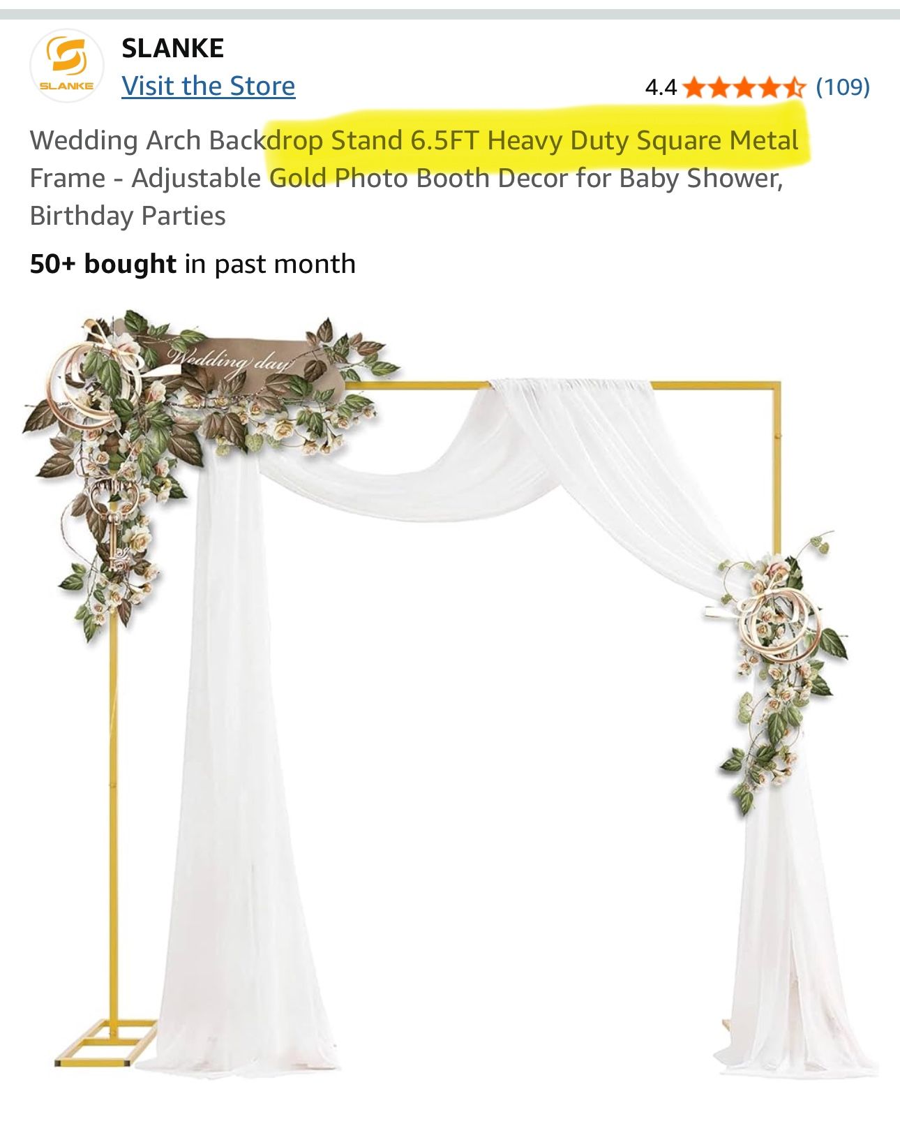 Heavy Duty Wedding Arch Gold/Square