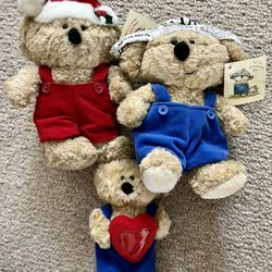 Lot Of 3 Boomerang Bears Christmas Overalls NEW w/ Tags