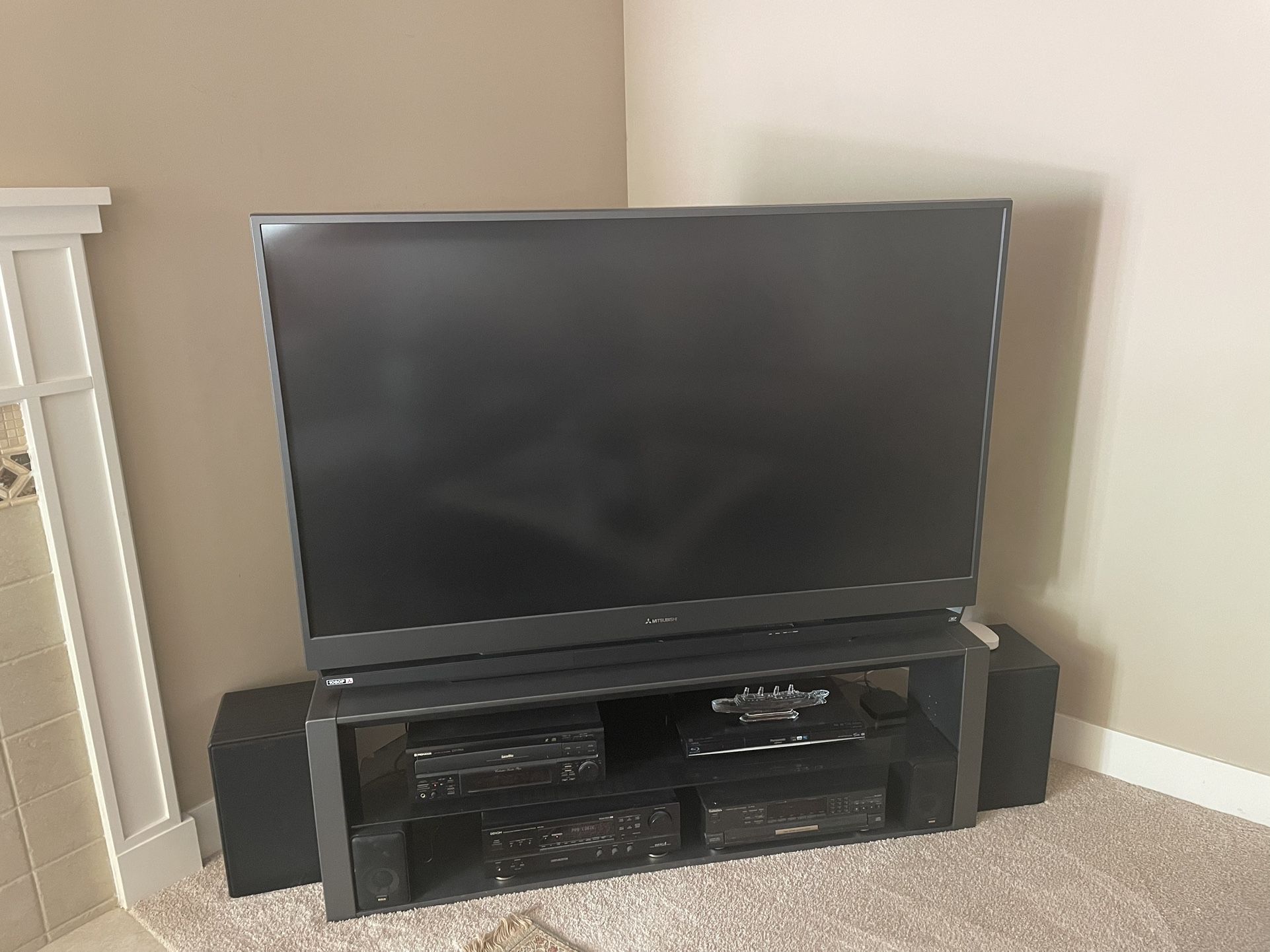 Mitsubishi 65” HD Rear Projection TV & Stand + Blu-ray Player, Surround Receiver and Speakers