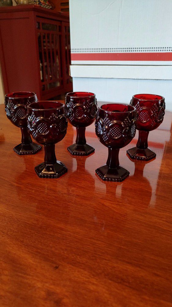 Avon 1876 Cape Cod Ruby Red 4 1/2" Wine Glass-Set Of 5