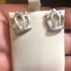 Sterling silver crown earrings