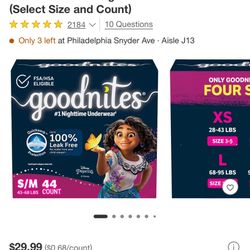 Goodnites Girls' Nighttime Underwear S/M 44 count