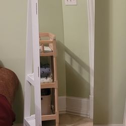 Mirrored White Jewelry Armoire Cabinet 360° Swivel 63"