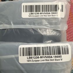 Quince European Linen Maxi Skirt Black XS Or  M Side Slit Elastic Waist Nwt