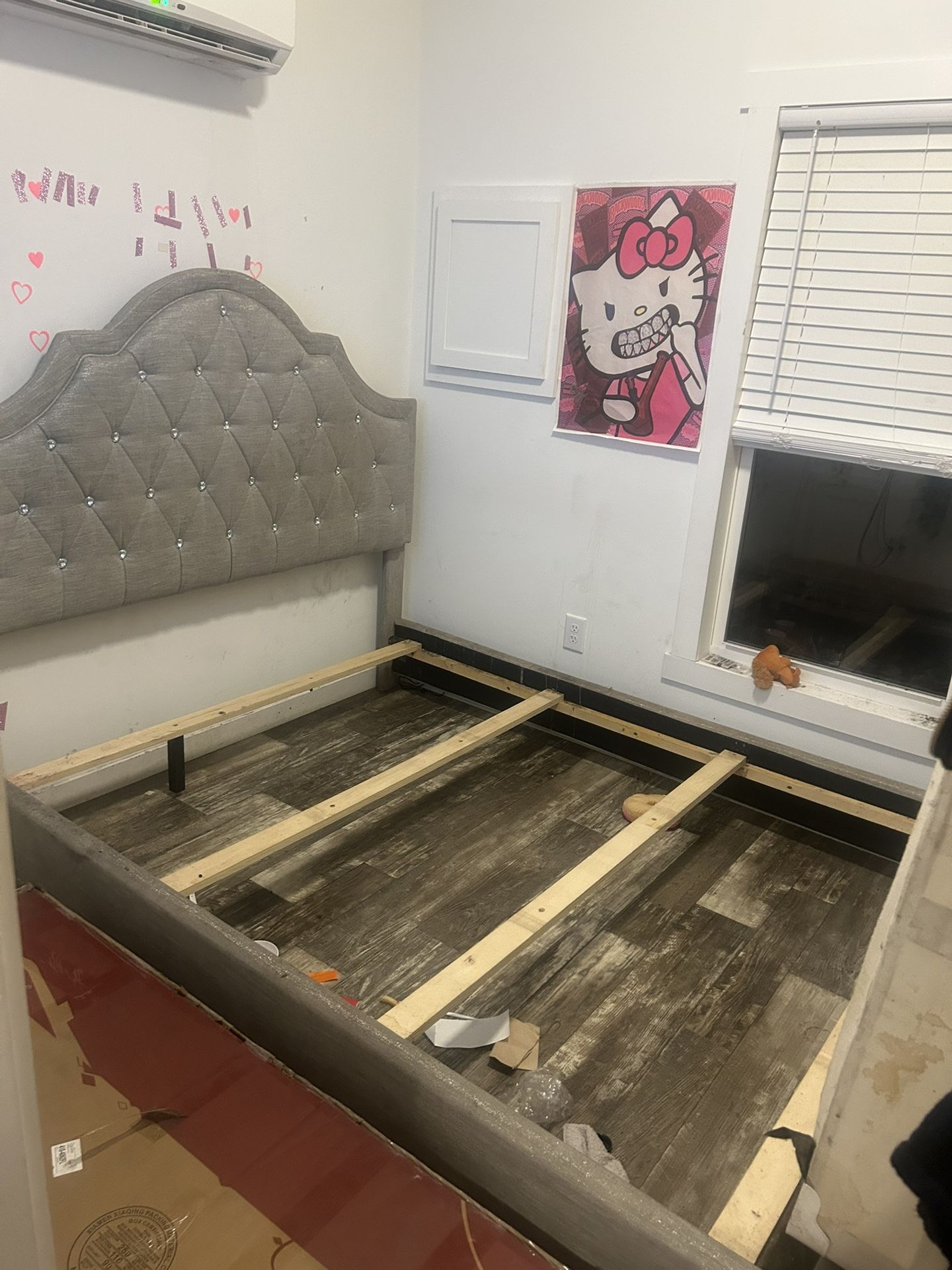 Queen Bed Frame, Box Spring & Upholstered Headboard - All Included!