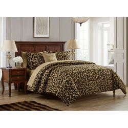 VCNY Home Cheetah 8-Piece Brown Animal Print Reversible Bed in a Bag, King, Adult, Unisex