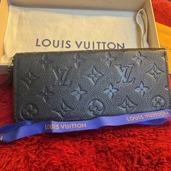 Brand New Black Leather Louis Vuitton Wallet with Full Zipper, Card & Coin Compartments 