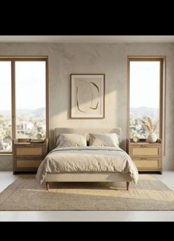 Stunning Pair: Rattan/Cane Nightstands with Charging Outlets