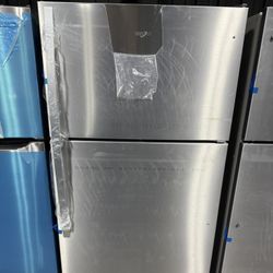 Brand new Whirlpool 33 in. 20.5 cu. ft. Wide Top Freezer Refrigerator in Monochromatic Stainless Steel with Frameless Glass Shelves