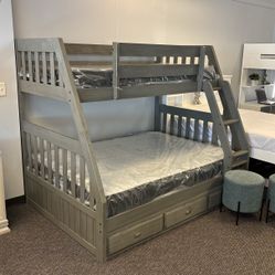 Twin Over Full Bunk Bed With Trundle or 3-Drawers Under Bed Storage.