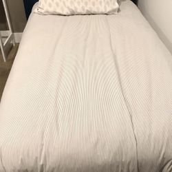 Two Upholstered Twin Beds Frame With 2 Matching Night Tables 