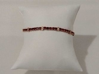Diamond Tennis Bracelet Red Stone Rose Gold 18k 10.7 Grams 7 Inch Vc0626czx