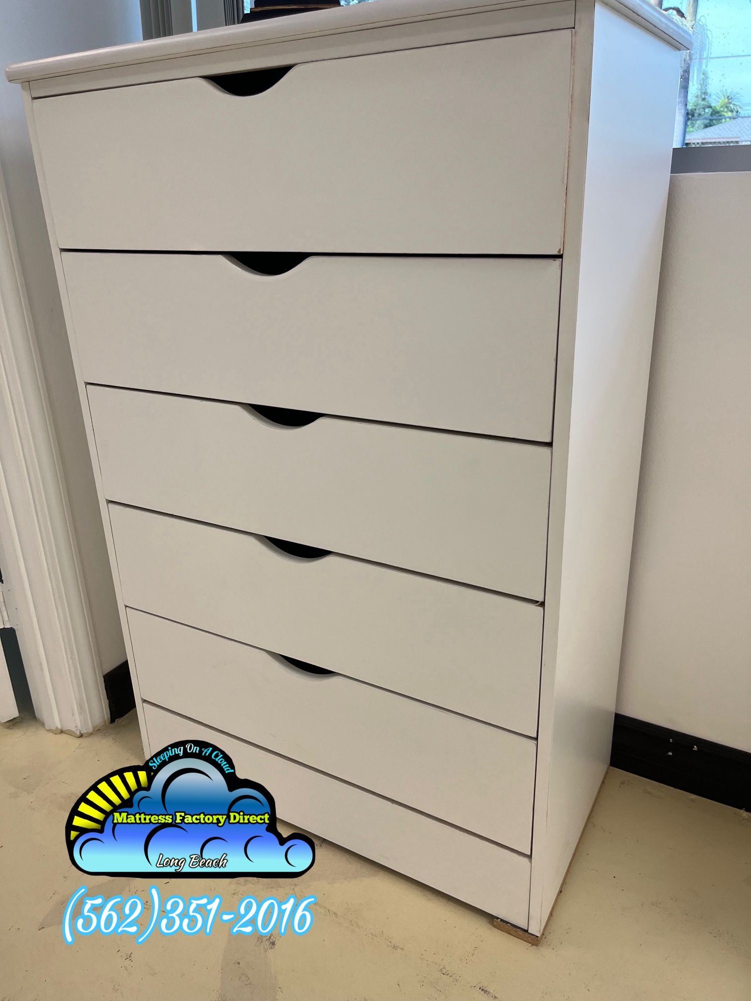 New White Kathy Five Drawer Chest Dresser