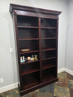 Solid Wood Double Bookcase – Large Traditional Executive Style (Rich Cherry/Mahogany Finish)