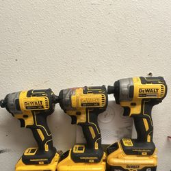 2 Dewalt 20v Max XR's And 1 Dewalt 20v Max Brushless Impact Wrench 