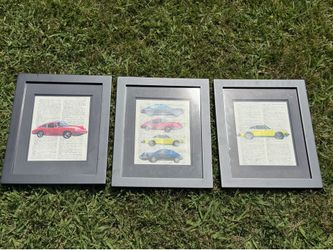 Porsche Mixed Media Art Pictures w/ Frames **Lot of 3