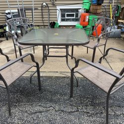 Patio Table Glass Top and 4 Chairs, 38 Square, 29 table height, , Solid , Sturdy, no rips, $90 total