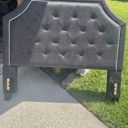 Full Double Tufted Gray bed Frame headboard Studded