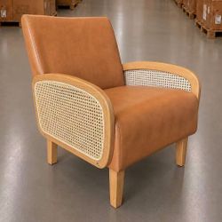 New In Box Rattan Accent Lounge Sofa Guest PU leather Chair For Living Room 