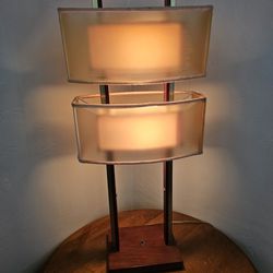 MCM 2 Teir Brass And Wood Dimmable Lamp