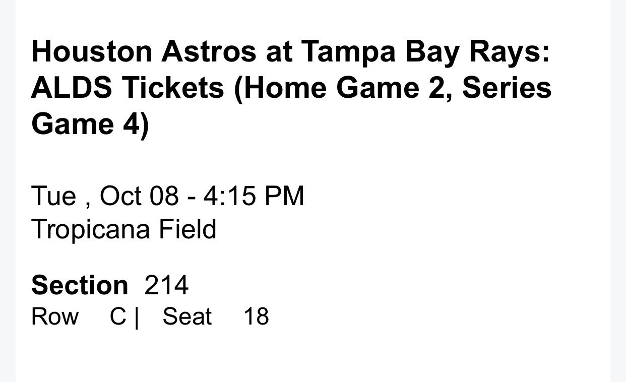 Houston Astros at Tampa Bay Rays: ALDS Tickets (Home Game 2, Series Game 4)