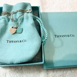 Tiffany Blue Double Heart Tag Pendant Silver 