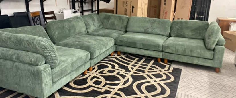 New X-Large 135x135 Sage Corduroy Sectional Couch / Free Delivery