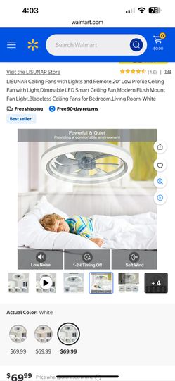 LISUNAR Ceiling Fans with Lights and Remote,20" Low Profile Ceiling Fan with Light,Dimmable LED Smart Ceiling Fan,Modern Flush Mount Fan Light,Bladele