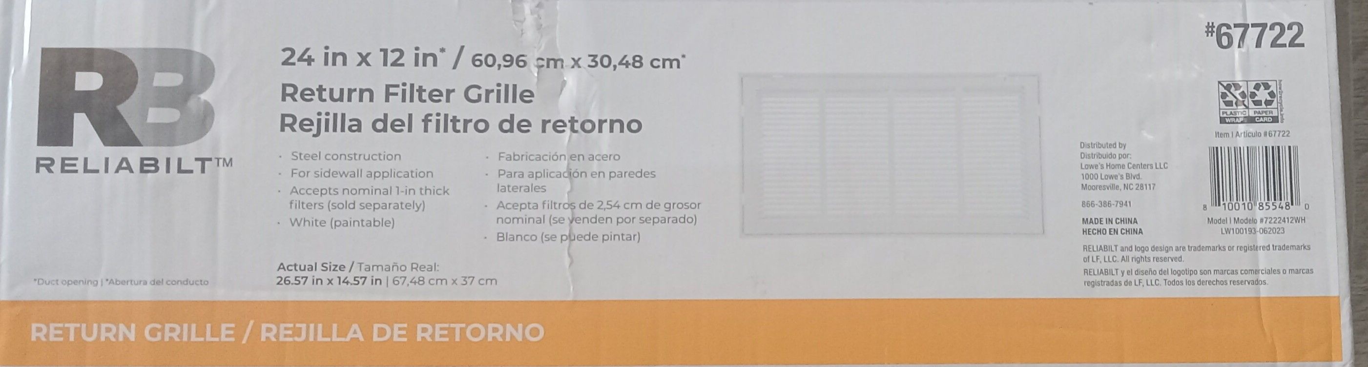 Reliabilt 24×12 Return Grille #6772