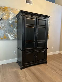 76” Tall Solid Wood Black Thomasville Computer Armoire Cabinet