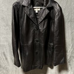 Worthington Genuine Leather Women's XL Black Jacket Button-up