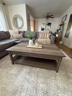 Rustic Gray Wood Coffee Table with Shelf