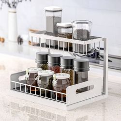 Under Sink Organizer and Storage, 2 Tier Under Cabinet Organizer for Bathroom Kitchen with Pull Out Storage Shelf Drawer, White