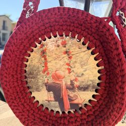 Handmade red crochet bag