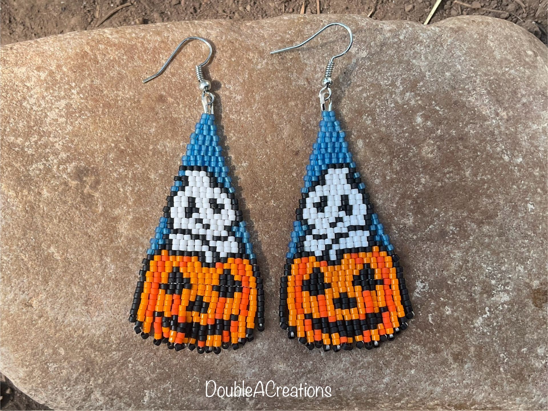 Ghost And Pumpkin Beaded Earrings, New, Handmade By Me