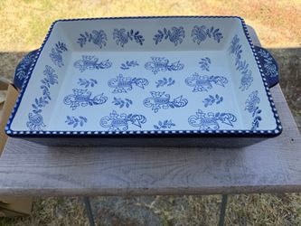 Baum Ceramic Casserole Loaf Dishes Royal Blue and Better Homes and Gardens Dinner Plates  (total 7 pieces)