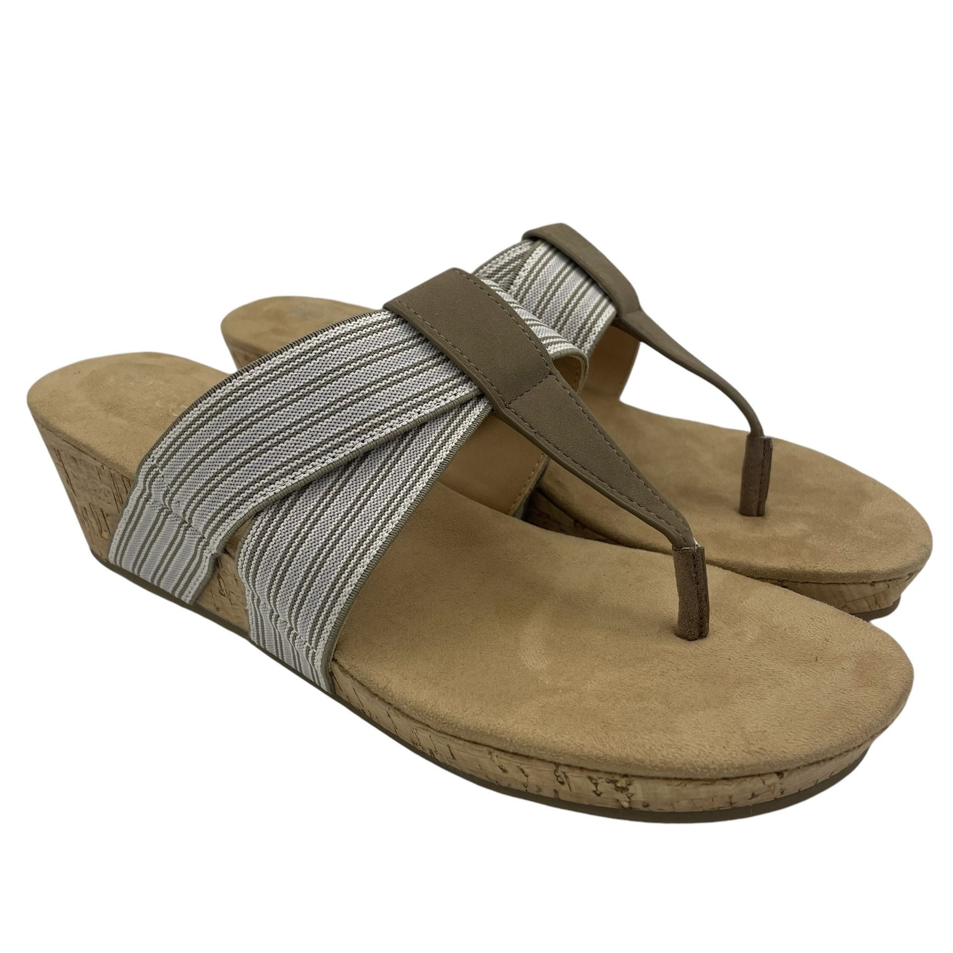 Market & Spruce cork stripped comfy brown wedge sandals women Size 6.5