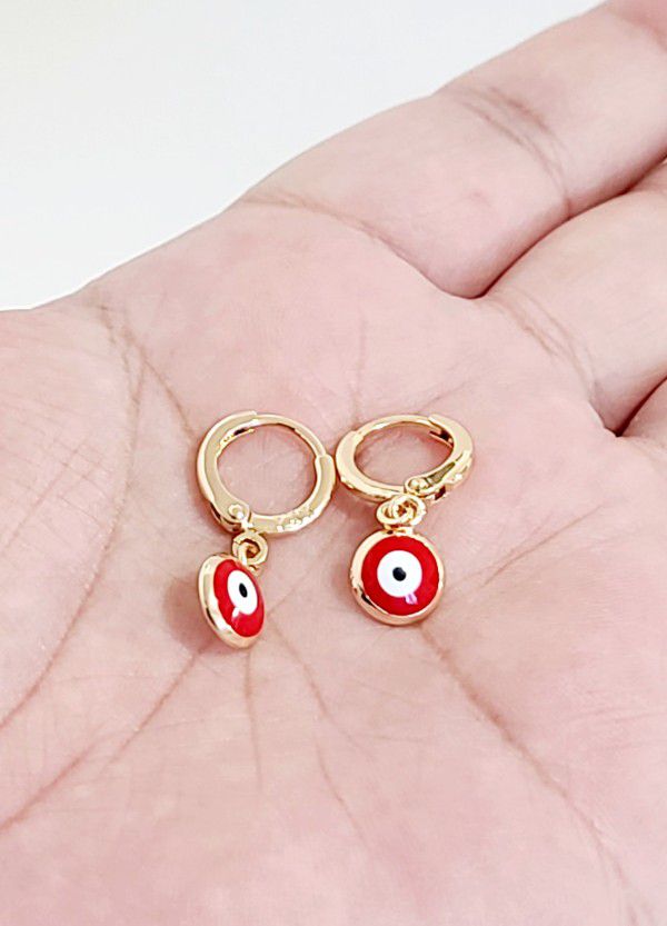 14k Gold Plated Red Evil Eye Huggies For Baby