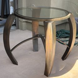 Very large round side table metal glass bronzed finish