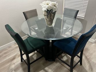 Gorgeous Modern Counter-Height Dining Set | Glass Table + 4 Chairs