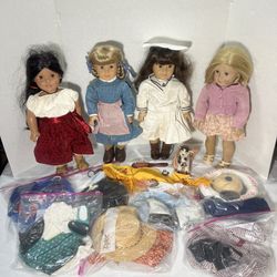 Set of 4 PLEASANT COMPANY - American Girl Dolls: Kirsten Larson, Kit Kittredge, Samantha Parkington, Josefina Montoya including many accessories and o