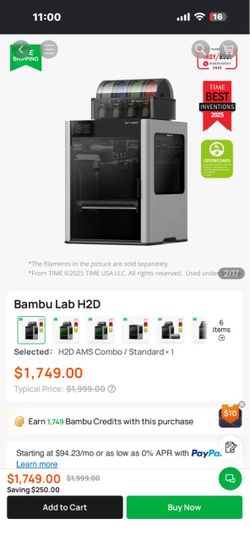 Bambu Lab H2D AMS Combo 3D Printer