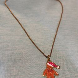 Ty Christmas Beanie Baby Bear Gold Necklace and Pendant Charm Red Santa Hat Bow