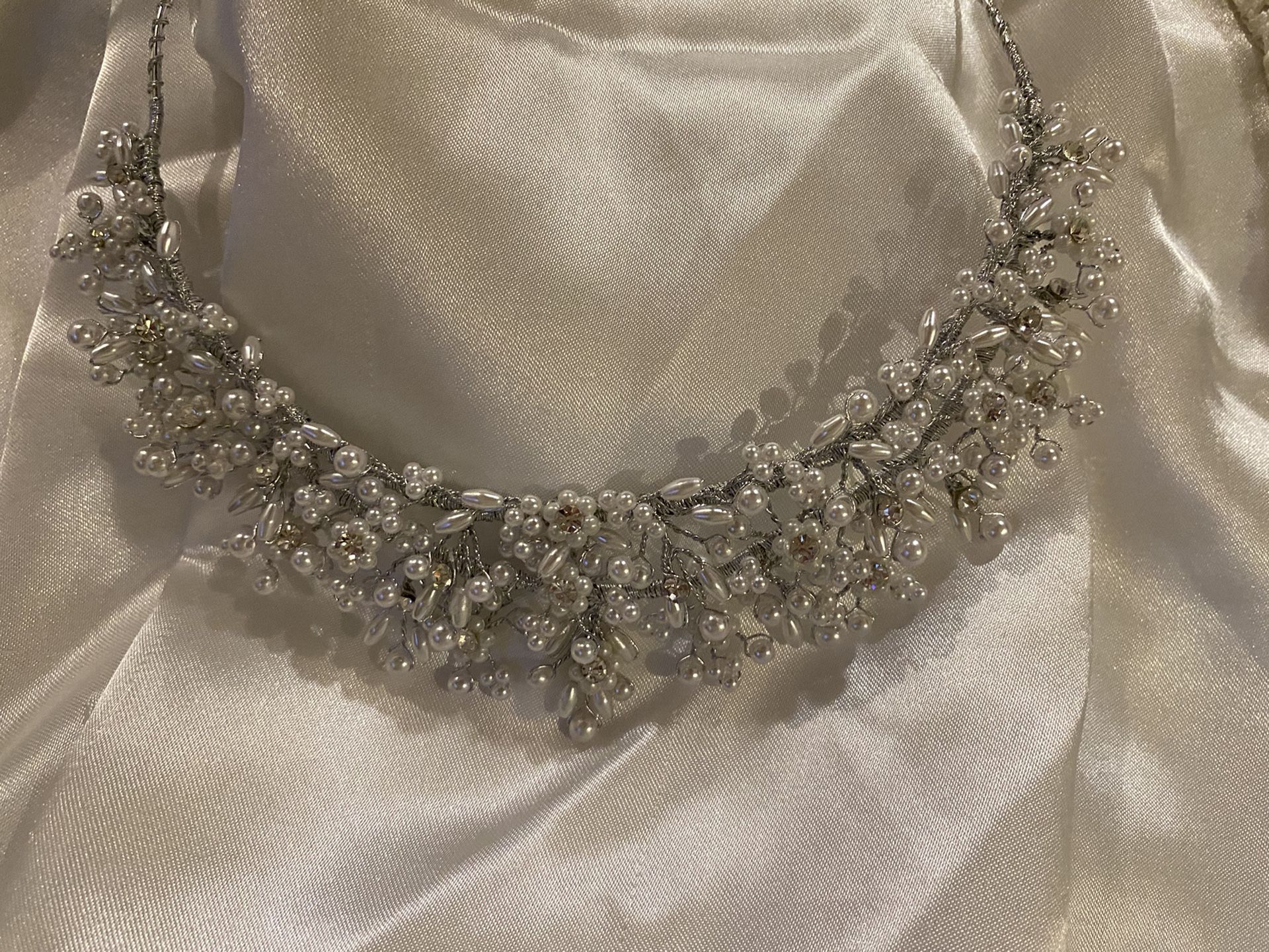 Silver Rhinestone & Pearl Tiara For Wedding, Bday, Prom, Pagent, Flower Girl Etc