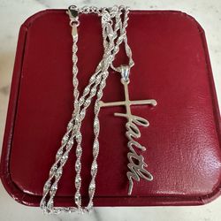 925 Sterling silver Faith Cross necklace, adjustable twisted 925 chain , 18-20 in , lobster closure , marked 925 SS